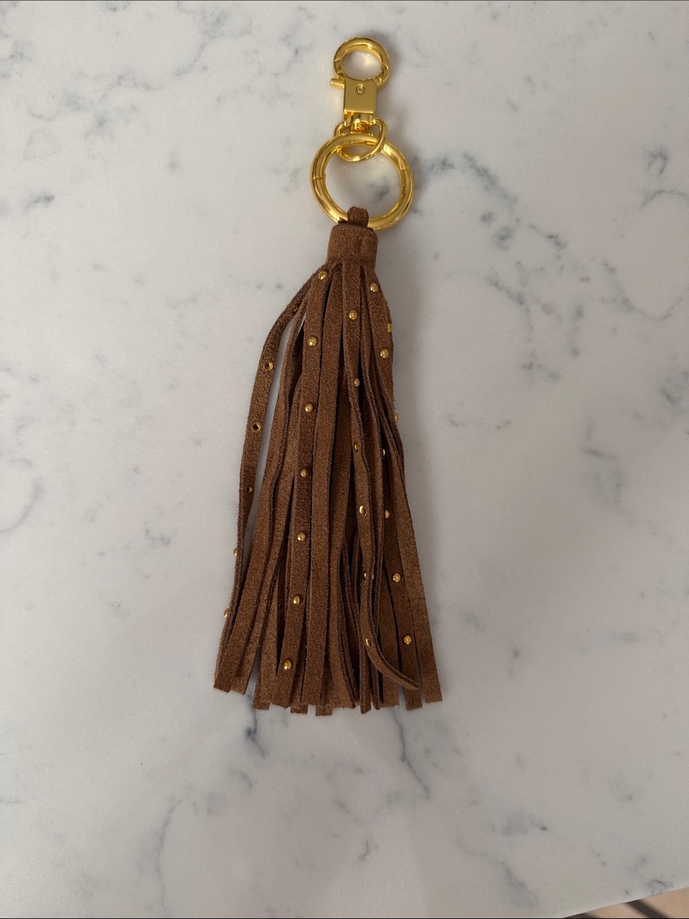 Brown Suede Tassel Bag Charm/Keychain with Gold Hardware